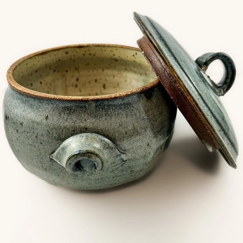 HANDMADE Stoneware Pottery Art | Turquoise Ceramic Lidded Bowl